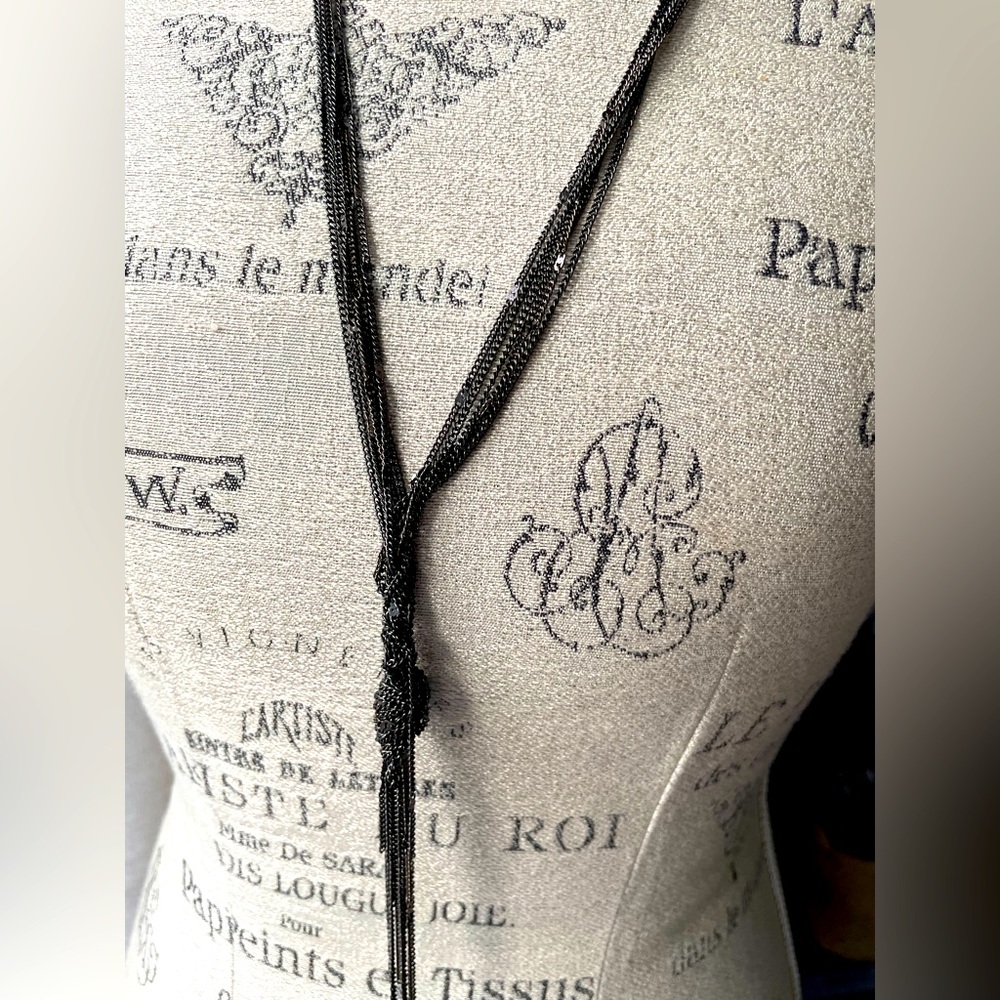 Express Grey Knotted V Neck Long Necklace